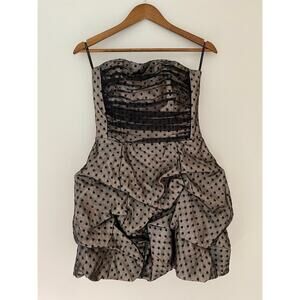 Jessica McClintock for Gunne Sax VTG 7 USA Black Mesh Nude Strapless Polka Dot